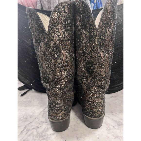 Safari Exotic Leather Boots Hand Made Vintage Women’s Size 8 1/2 Sequins Bling - Picture 5 of 11